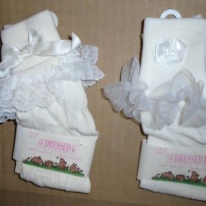 Vintage 2 Pairs Rose Bow White Lace Pageant Socks